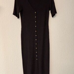 H&M Black Midi Dress with Button Detail